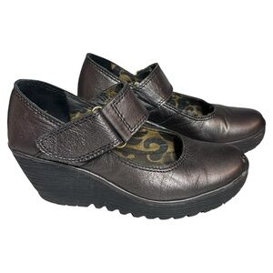 Fly London Espresso Leather Wedges Size 7.